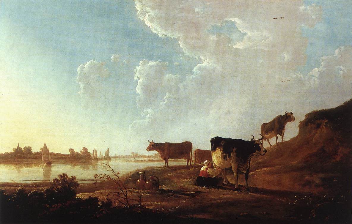 River Scene with Milking Woman sdf